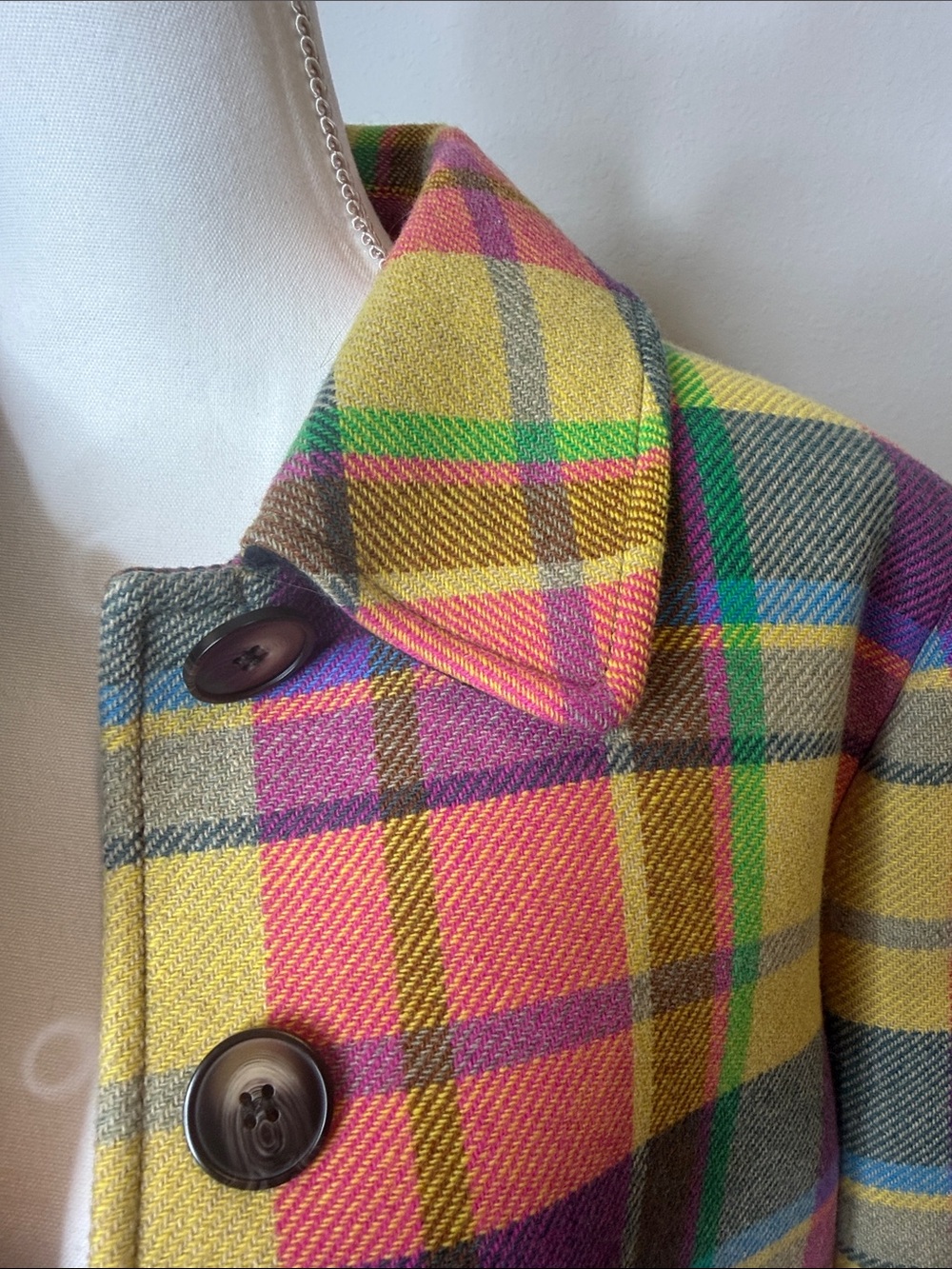 Boden Multi-Color Plaid Button Front Jacket Wool Made In Italy Size 16 - Picture 4 of 13